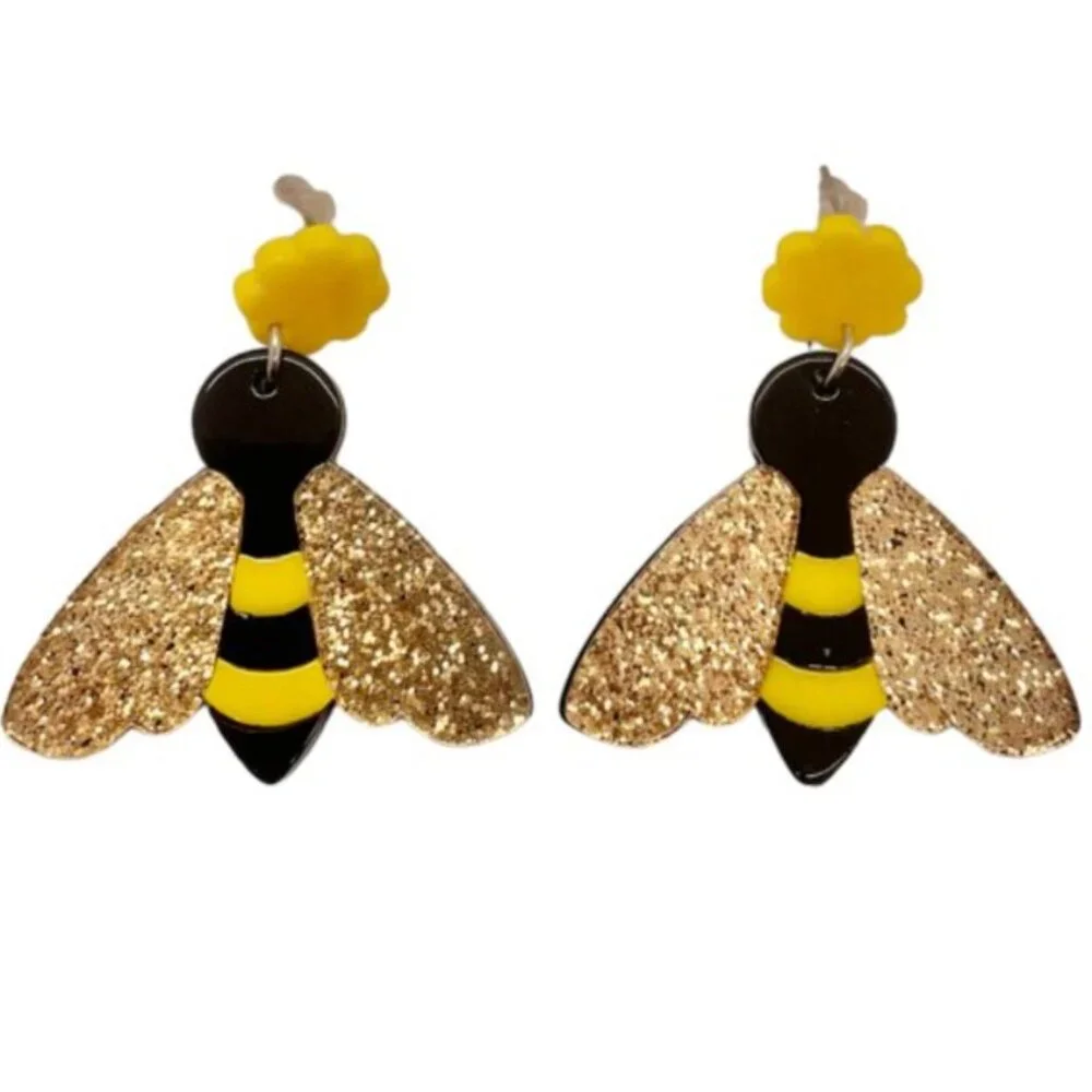 ⭐️❤️ FREE Bee Shimmer Glitter Bug Boho Peasant Hipster Hippie Art Farm Earrings